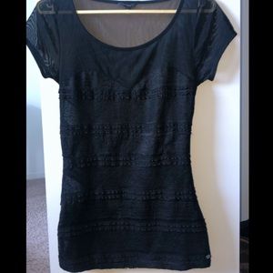 GUESS women’s black lace semi-sheer top